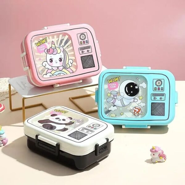 Kids Printed Stainless Steel 3 Section Leak Proof Lunch Box