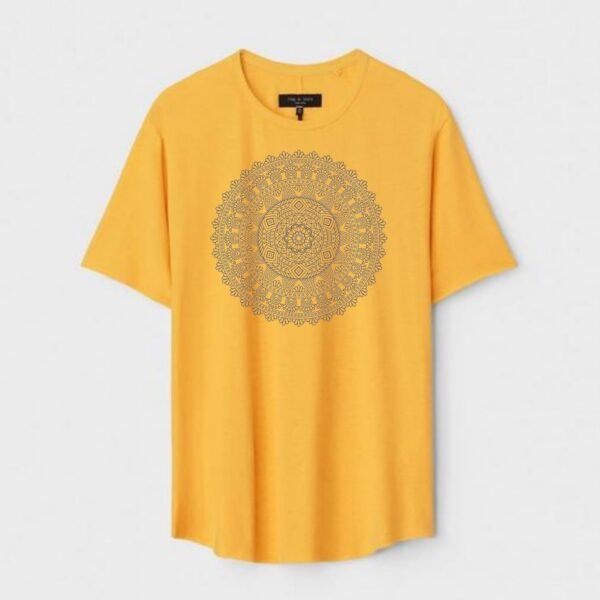 Yellow Unisex DOT KNIT Regular Fit Printed Round Neck T-Shirt