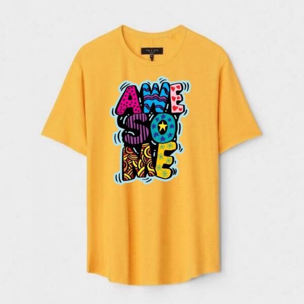 Yellow Unisex DOT KNIT Regular Fit Printed Round Neck T-Shirt