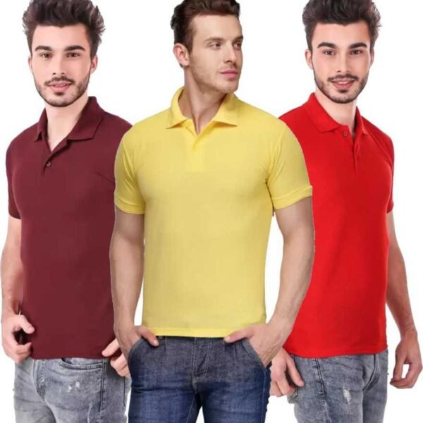 One-H Men's Polo Neck Short Sleeve Casual Tshirt Combo of Red, Maroon, Yellow colors (Pack of 3)